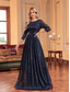 cheap BLUE-A-Line Quinceanera Dresses Elegant Dress Formal Wedding Floor Length 3/4 Length Sleeve Crew Neck Polyester with Pleats 2025