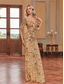 ieftine albastru-Rochii de Quinceanera sirenă  trompetă Rochie elegantă Nuntă formală Lungime la podea Mâneci lungi Decolteu în formă de inimă Cu mărgele cu paiete