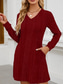 cheap Plain Dress-Women&#039;s Mini Dress A Line Dress Casual Daily Regular Fit Plain Long Sleeve V Neck Wine Light Brown Green Dark Gray Winter Autumn