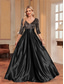 cheap BLACK-A-Line Quinceanera Dresses Elegant Dress Formal Wedding Floor Length Long Sleeve V Neck Polyester with Sequin 2025