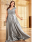 cheap CHAMPAGNE-A-Line Plus Size Dresses Elegant Curve Dress Formal Wedding Floor Length Short Sleeve V Neck Satin Backless with Pleats 2025