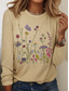 cheap Floral tee-Women&#039;s T Shirt Floral Graphic Plants Vintage Stylish Classic Long Sleeve Crew Neck Round Neck Regular Tops Daily Print Black White Khaki Summer Spring Fall