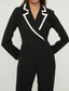 cheap Mom&#039;s Jumpsuits-Black and White Jumpsuit / Pantsuit Mother of the Bride Jumpsuit Elegant Simple Minimalist V Neck Lapel Binding Floor Length Crepe Stretch Fabric Covered Buttons Long Sleeve with Color Block