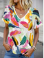 cheap Floral tee-Women&#039;s T Shirt Floral Graphic Vintage Stylish Modern Short Sleeve V Neck Regular Tops Daily Print Pink Fuchsia Green Summer Spring