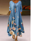 cheap Floral Dress-Women&#039;s Maxi Dress A Line Dress Casual Outdoor Going out Regular Fit Floral Graphic Long Sleeve V Neck Royal Blue Blue Green Khaki Fall