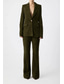 cheap Mom&#039;s Pant Suits-Two Piece Jumpsuit / Pantsuit Faux Suede Mother of the Bride Blazer Set Elegant Vintage Simple V Neck Peak Lapel Stitching Detail Floor Length Stretch Long Sleeve