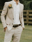 cheap Wedding Suits-Men&#039;s Wedding Linen Suits Beige Lightweight Casual Solid Colored Standard Fit 2 Piece Single Breasted Two-buttons