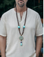 cheap Men's Jewelry-Men's Tribal Beaded Pendant Necklace – Handmade Ethnic Wooden Beads with Turquoise Accents, Bohemian Style for Casual Wear, Yoga, Meditation or Festival Outfits