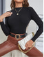 cheap Plain Tops-Women&#039;s Tight Tops Solid Color Stylish Casual Long Sleeve Mock Neck Regular Tops Daily Black White Pink Blue Beige Summer Spring