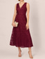 cheap Tea Length-A-Line Mother of the Bride Dress Elegant Simple Minimalist V Neck Floor Length Lace Tulle Sleeveless with Ribbon Embroidered Appliques
