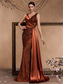 ieftine portocală-Trompetă / Sirenă Rochii de Quinceanera Elegant Rochie Oficial Nuntă Lungime Podea Fără manșon În V Satin cu Rochie cu fanta 2025