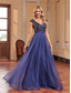 cheap BLUE-A-Line Quinceanera Dresses Elegant Dress Formal Wedding Floor Length Sleeveless V Neck Tulle V Back with Sequin