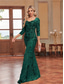 ieftine albastru-Rochii de Quinceanera sirenă  trompetă Rochie elegantă Nuntă formală Lungime la podea Mâneci lungi Decolteu în formă de inimă Cu mărgele cu paiete