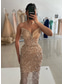 preiswerte Sekt-Schlauchkleid Abendkleid Vintage Kleid Karneval Formell Bodenlang Ärmellos Herzförmiger Ausschnitt Paillettenbesetzt mit Glitzer 2025