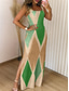 preiswerte Streifen- und geometrische Kleider-Damen Maxikleid Etui-Kleid Unterkleid Urlaub Lässig Boho Outdoor Ausgehen Normale Passform Geometrisch Ärmellos Spaghettiträger Gelb Wein Purpur Grün Sommer