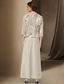 voordelige Jurkensets voor mama-A-lijn 3-delig pak Tot de enkel Bruiloft gast jurk Moeder van de bruid jurk Lange mouw Boothals Elegant Eenvoudig Casual Formeel Bruiloft gast Chiffon met Kant