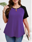 cheap Plus Size T Shirts-Women&#039;s Plus Size Tops T Shirt Solid Color Patchwork Short Sleeve V Neck Casual Daily Polyester Summer Spring Red Blue