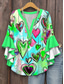 cheap Art&amp;Design Tops-Women&#039;s Blouse V Neck Heart Graphic Bohemia Vintage Daily 3/4 Length Sleeve Regular Tops Daily Holiday Print Red Blue Purple Green Summer Spring Fall