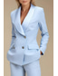cheap Mom&#039;s Pant Suits-Blue Black Two Piece Pantsuit Mother of the Bride Blazer Set Elegant Lapel Floor Length Stretch Fabric Long Sleeve with Buttons Solid Color