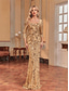 ieftine albastru-Rochii de Quinceanera sirenă  trompetă Rochie elegantă Nuntă formală Lungime la podea Mâneci lungi Decolteu în formă de inimă Cu mărgele cu paiete