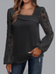 baratos Tops de Renda-Blusas Elegantes de Renda Branca para Mulheres Blusa de Olho Casual Cor Sólida Blusas Regulares Mangas Longas Renda Assimétrica Patchwork Ajuste Regular Roupas Diárias Preto Branco Rosa Românticas