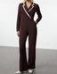 cheap Mom&#039;s Jumpsuits-Black and White Jumpsuit / Pantsuit Mother of the Bride Jumpsuit Elegant Simple Minimalist V Neck Lapel Binding Floor Length Crepe Stretch Fabric Covered Buttons Long Sleeve with Color Block