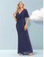 cheap BLUE-Mermaid / Trumpet Quinceanera Dresses Elegant Dress Formal Wedding Floor Length Short Sleeve V Neck Polyester with Glitter 2025