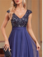 cheap BLUE-A-Line Quinceanera Dresses Elegant Dress Formal Wedding Floor Length Sleeveless V Neck Tulle V Back with Sequin