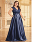 cheap CHAMPAGNE-A-Line Plus Size Dresses Elegant Curve Dress Formal Wedding Floor Length Short Sleeve V Neck Satin Backless with Pleats 2025