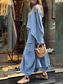 preiswerte Sets-Damen Hosen-Sets Kunstbaumwollleinen Langarm Rundhals Einfarbig Elegant Mode Basic Lässig Täglich Outdoor Blau Schwarz Weiß Sommer Normale Passform