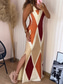 preiswerte Streifen- und geometrische Kleider-Damen Maxikleid Etui-Kleid Unterkleid Urlaub Lässig Boho Outdoor Ausgehen Normale Passform Geometrisch Ärmellos Spaghettiträger Gelb Wein Purpur Grün Sommer