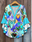 cheap Art&amp;Design Tops-Women&#039;s Blouse V Neck Heart Graphic Bohemia Vintage Daily 3/4 Length Sleeve Regular Tops Daily Holiday Print Red Blue Purple Green Summer Spring Fall