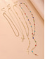 billiga Kvinnors halsband-Damhalsband med flerskiktat korshänge i guld och silver, satt med flerfärgade pärlor - moderna religiösa smycken för vardagsbruk, avslappnade utflykter och speciella tillfällen