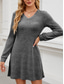 cheap Plain Dress-Women&#039;s Mini Dress A Line Dress Casual Daily Regular Fit Plain Long Sleeve V Neck Wine Light Brown Green Dark Gray Winter Autumn