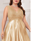 Χαμηλού Κόστους ΜΑΥΡΟΣ-Φόρεμα A-Line Plus Size Επίσημο Φόρεμα με Κύματα Επίσημο Γάμο Μακρύ Μάκρος Χωρίς Μανίκια V Λαιμού Σατέν V Πλάτη με Πτυχώσεις 2025