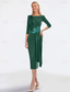 cheap Tea Length-Sheath Dress Mother of the Bride Dress Elegant Jewel Neck Tea Length Satin Half Sleeve with Pleats Solid Color free custom size