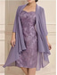 abordables Ensembles de robes pour maman-Deux Pièces Ensembles de Robes Mi-long Robe d'invité de mariage Robe de Mère de Mariée  Manche 3/4 Coeur Élégant Simple Formel robe demoiselle d honneur Soirée Formelle avec Couleur Unie