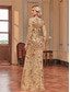 ieftine albastru-Rochii de Quinceanera sirenă  trompetă Rochie elegantă Nuntă formală Lungime la podea Mâneci lungi Decolteu în formă de inimă Cu mărgele cu paiete