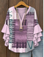 preiswerte Damen Streifen- und geometrische Oberteile-Damen Bluse Grafik Geometrisch Vintage Täglich Stilvoll Dreiviertelarm V Ausschnitt Normale Oberteile Täglich Ferien Urlaubskleidung Rüsche Druck Gelb Rosa Blau Purpur Grün Sommer Frühling