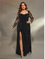 economico NERO-Sirena  Abito da sera a tromba Abito elegante Matrimonio formale Lunghezza del pavimento Maniche lunghe Scollo a cuore Tulle con spacco
