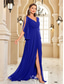 cheap BLUE-A-Line Quinceanera Dresses Elegant Dress Formal Wedding Floor Length Long Sleeve V Neck Chiffon V Back with Pleats Slit 2025