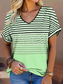 baratos Camiseta listrada e geométrica-Mulheres Camiseta Gráfico Geométrica Listrado à moda Moderno Casual Manga Curta Decote V Tops regulares Diário Imprimir Rosa Azul Roxo Verde Verão Primavera