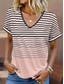 baratos Camiseta listrada e geométrica-Mulheres Camiseta Gráfico Geométrica Listrado à moda Moderno Casual Manga Curta Decote V Tops regulares Diário Imprimir Rosa Azul Roxo Verde Verão Primavera