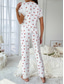 cheap Women&#039;s Sleep Tops &amp; Bottoms-Women&#039;s Pajama Set Casual Comfort Cherry Elastic Waist Shirt Pant Home Daily Short Sleeve V Neck White Summer Spring Fall Regular Fit
