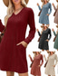 cheap Plain Dress-Women&#039;s Mini Dress A Line Dress Casual Daily Regular Fit Plain Long Sleeve V Neck Wine Light Brown Green Dark Gray Winter Autumn