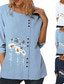 cheap Shirts-Women&#039;s Cotton Linen Blouse Floral Elegant Fashion Modern Long Sleeve Crew Neck Regular Tops Daily Going out Weekend White Blue Dark Blue Fall