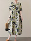 cheap Print Cotton &amp; Linen Dresses-Women&#039;s Maxi Dress Summer Dress Casual Daily Regular Fit Graphic Short Sleeve Crew Neck Gray Summer
