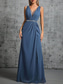 cheap BLUE-Mermaid / Trumpet Quinceanera Dresses Elegant Dress Formal Wedding Floor Length Sleeveless V Neck Chiffon with Slit