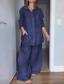 billiga Blusdräkter för kvinnor-Dam Mode Streetwear Dagligen Byxuppsättningar Långärmad Tröjkrage Slät Semester Ledigt Dagligen Svart Vit Gul Sommar Lös passning