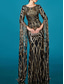 baratos Vestidos de baile-Sereia Longo Vestido de baile com capa Vestidos de noite Vestido formal Elegante Manga Longa Gola Redonda Baile de Formatura Festa de Noite Paetês com Lantejoulas